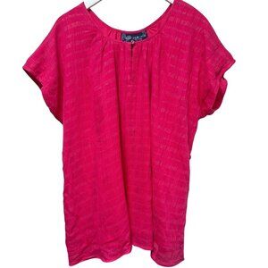 Susan Graver Pink Peasant Blouse XL Cotton Blend Short Sleeve QVC Top NWT